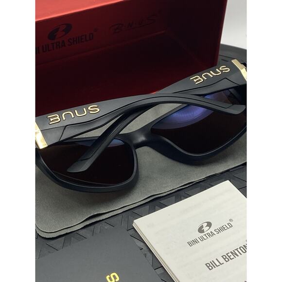 NEW BNUS Bill Benton Matte Black Polarized Sunglasses Brown HD Lenses Italy Gold - Picture 2 of 16